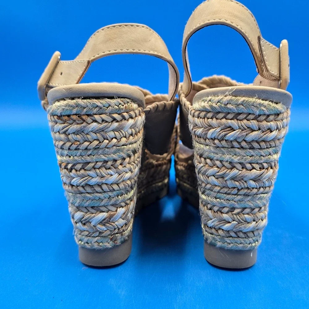 Seven Dials Alessandra Tan Espadrille Wedge Sandals Metallic Gold 7M Boho Summer